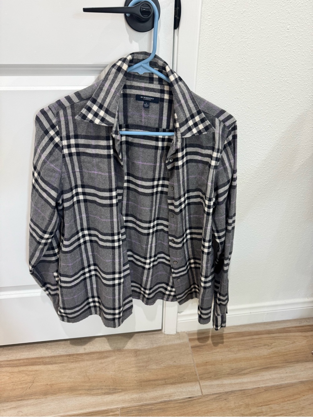 Burberry Gray Black and Cream Plaid Button-Up Shirt